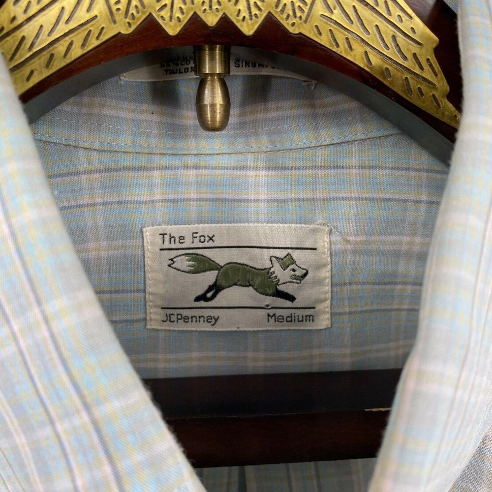 Vintage JC PENNEY THE FOX PASTEL PLAID BUTTON DOWN SHIRT SS Size Medium - Picture 3 of 5